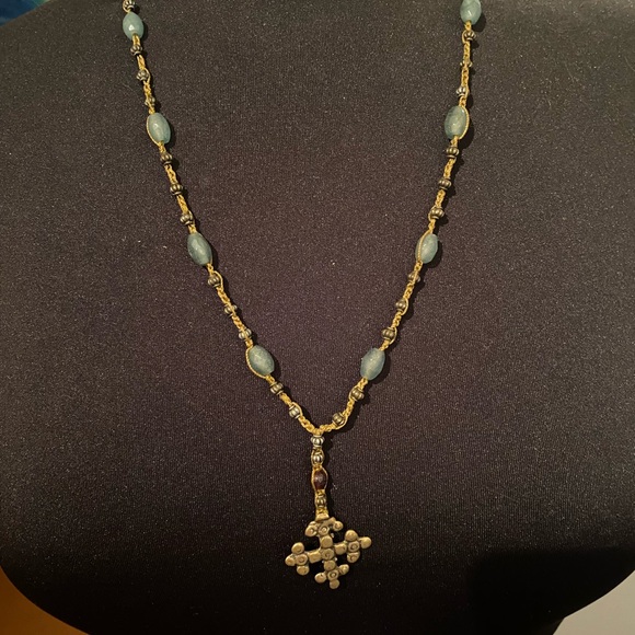 Brass Aztec Cross on beaded macrame chain - Picture 8 of 10
